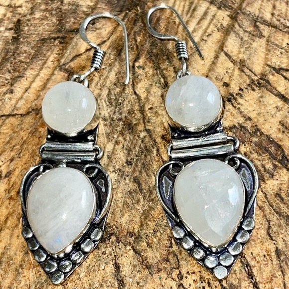 Rainbow Moonstone Earrings 2 1/4” - Picture 7 of 8